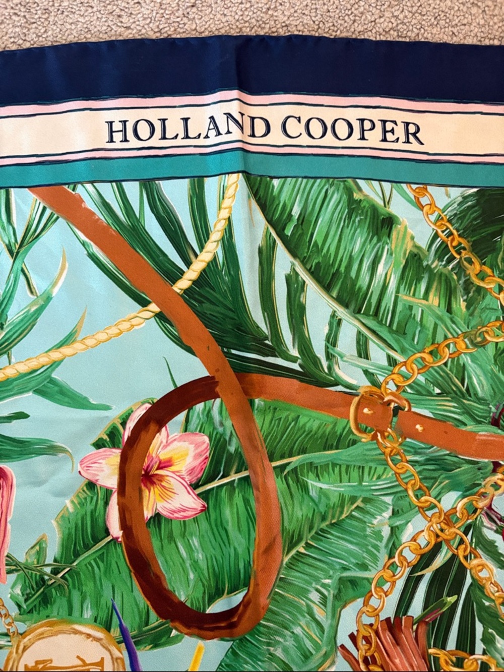Holland Cooper Tropical Floral Silk Scarf in Aqua & Pink - Picture 2 of 6